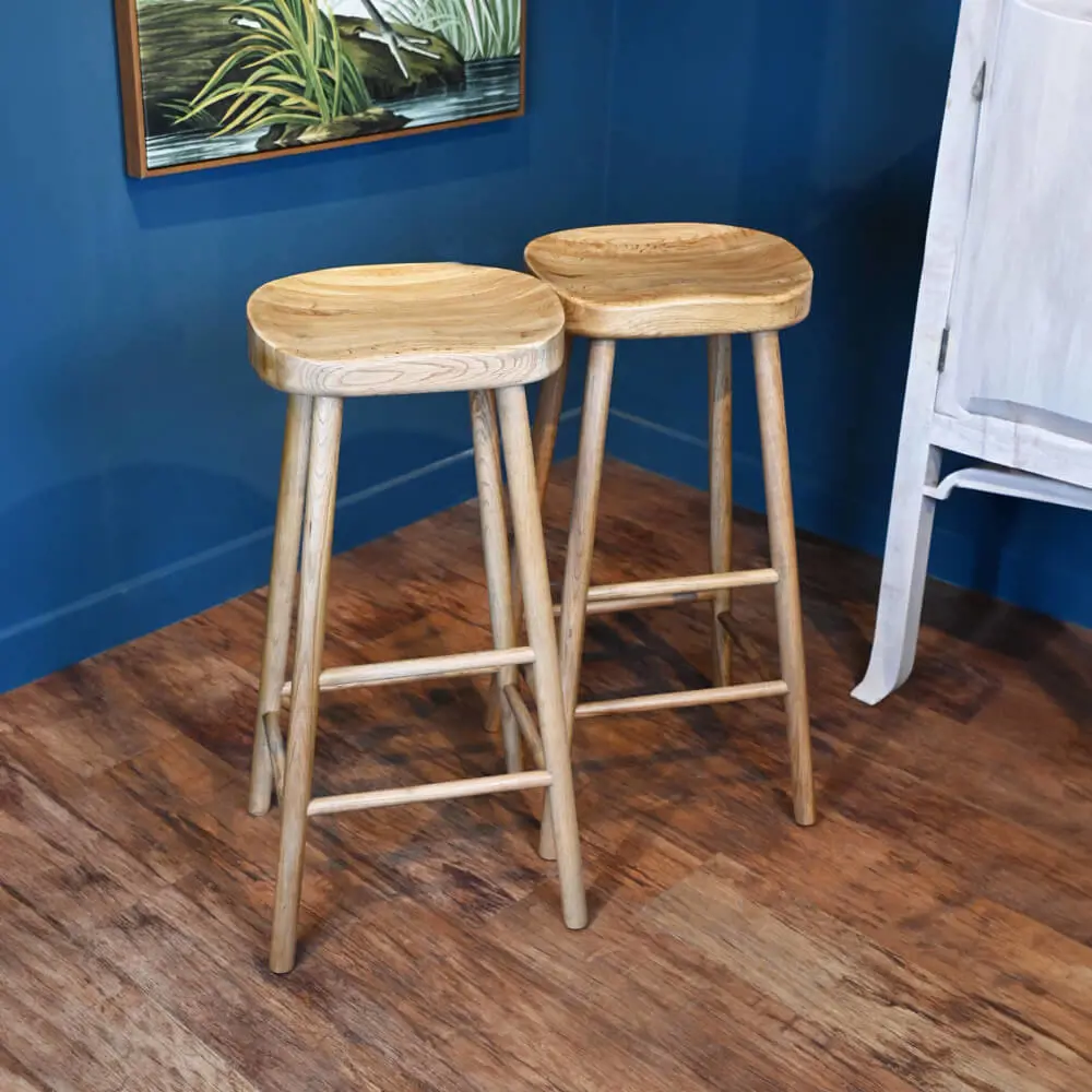 Eclectic Weathered Oak Farmhouse Stool Low